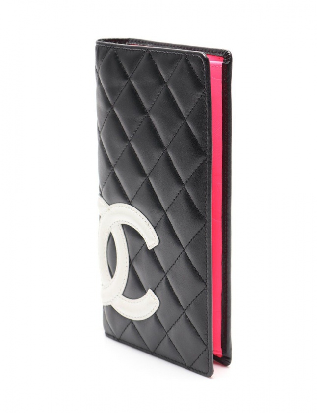 シャネル Chanel 二つ折り長財布 カンボンライン 黒 白 小物 レザー 6717 レディース 114 ベクトルパーク