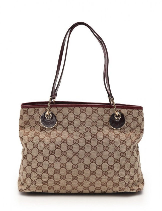 グッチ GUCCI トートバッグ GGキャンバス ベージュ ボルドー 120837 