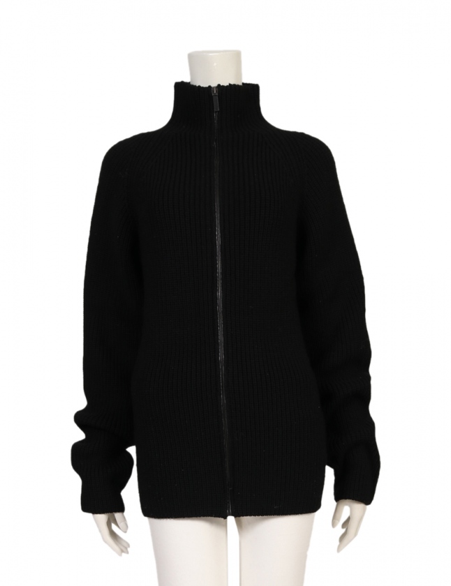 グッチ GUCCI ジップアップニット セーター 黒 L トップス 長袖 無地  