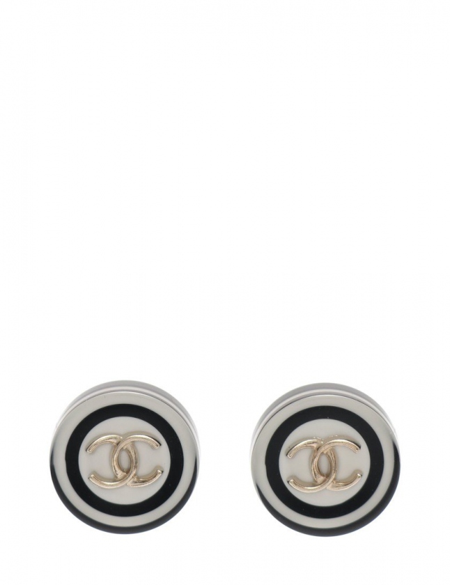 シャネル CHANEL ピアス ココマーク 黒 白 シルバー