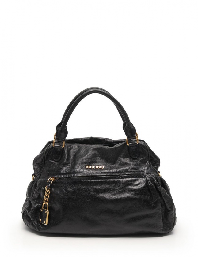 MIUMIU ブラックレザー ハンドバッグ Miu Miu ブラックレザーハンドバッグ - メルカリ