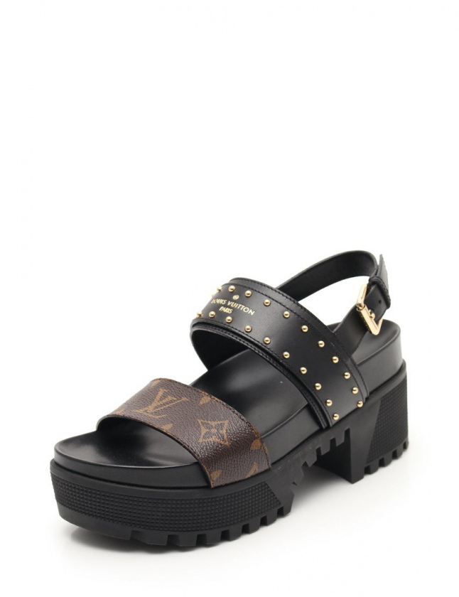 ルイヴィトン LOUIS VUITTON サンダル ローリエート 茶 黒 36 シューズ 