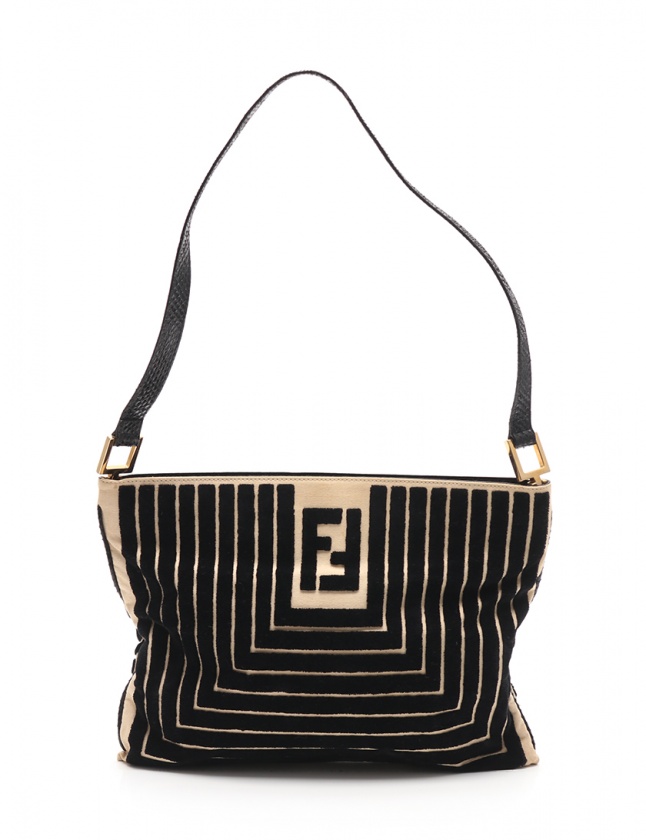 フェンディ FENDI ショルダーバッグ ズッカ 黒 ベージュ リザード 