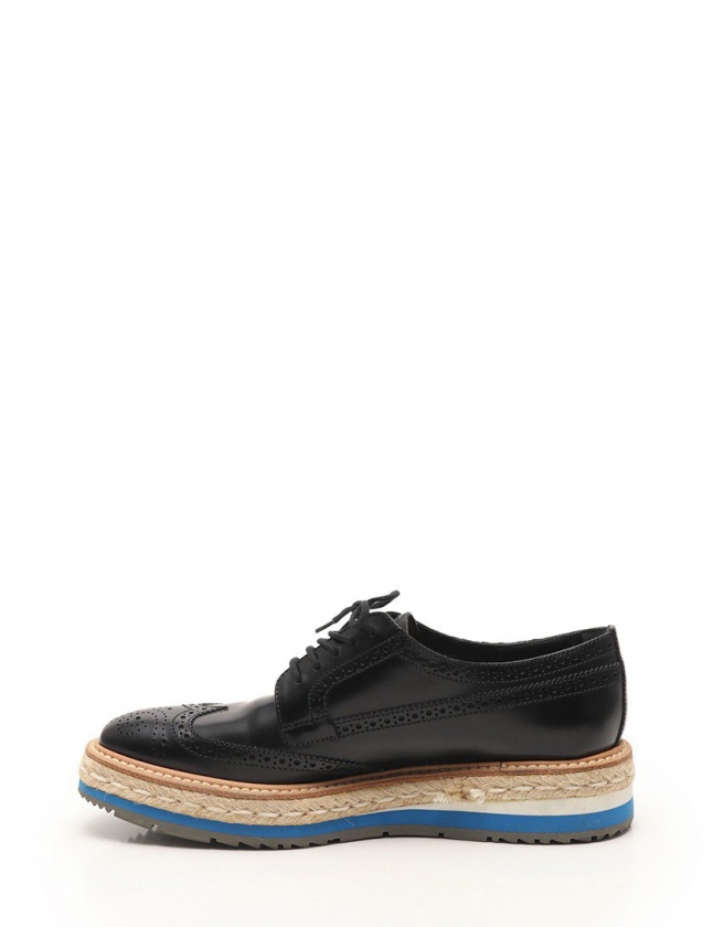 プラダ PRADA レザーシューズ エスパドリーユ 黒 ベージュ 青 39 