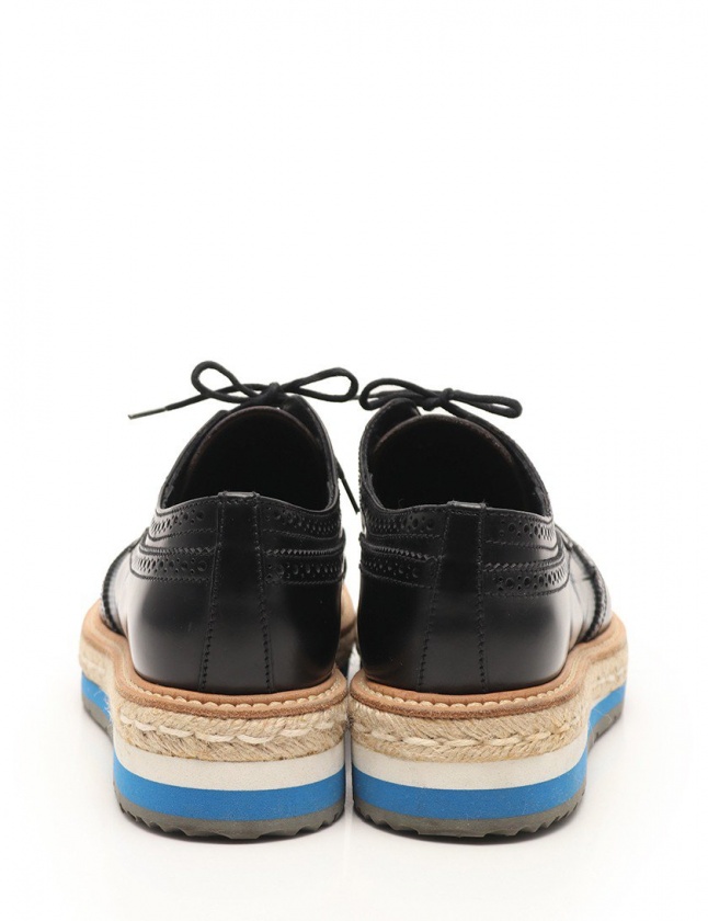 プラダ PRADA レザーシューズ エスパドリーユ 黒 ベージュ 青 39 