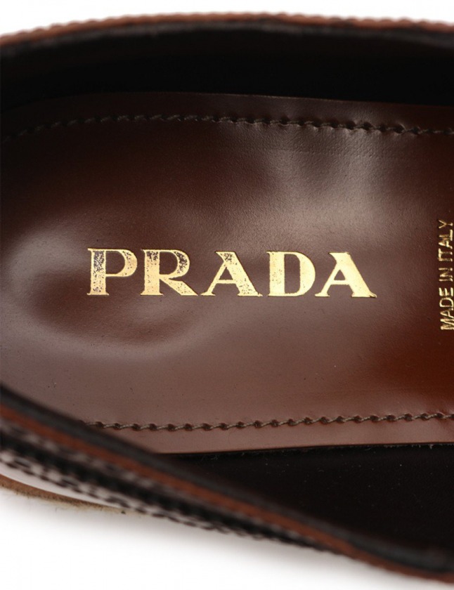 プラダ PRADA レザーシューズ エスパドリーユ 茶 ベージュ