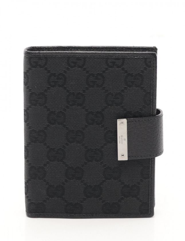 グッチ GUCCI 手帳カバー GGキャンバス 黒 小物 キャンバス レザー  