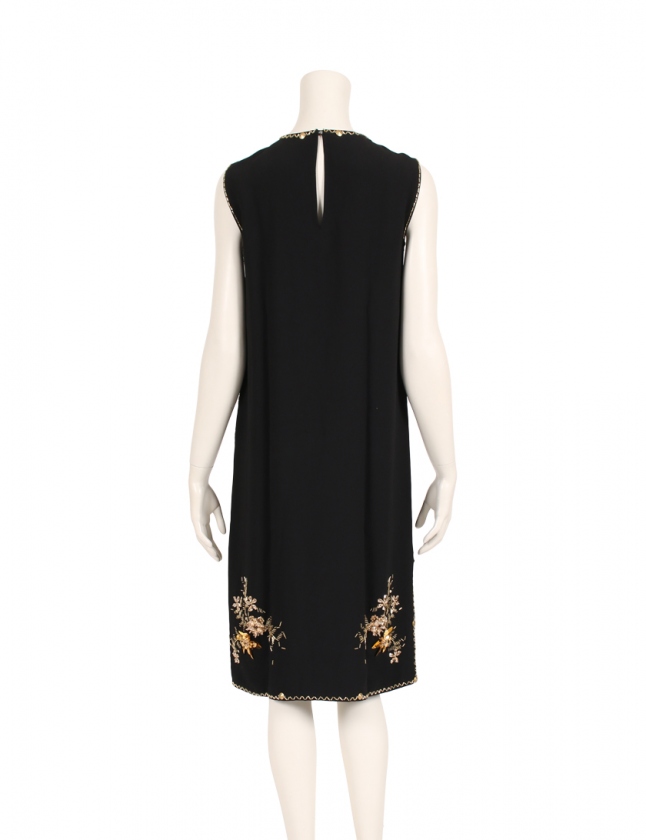 プラダ PRADA ワンピース 黒 ゴールド 40 ノースリーブ ミモレ丈 花柄  