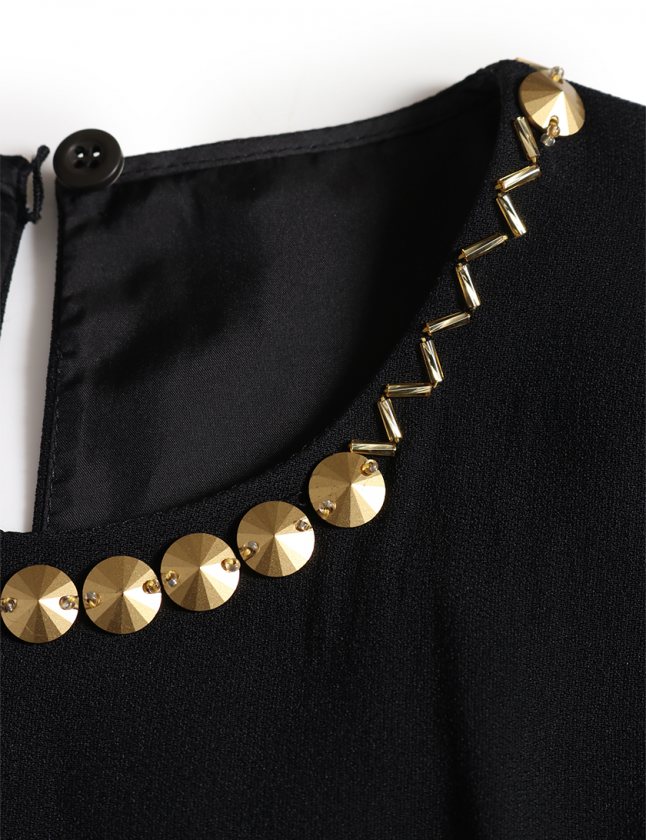 プラダ PRADA ワンピース 黒 ゴールド 40 ノースリーブ ミモレ丈 花柄  