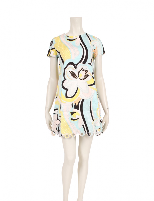 エミリオプッチ EMILIO PUCCI ワンピース 水色 マルチカラー 14 半袖  