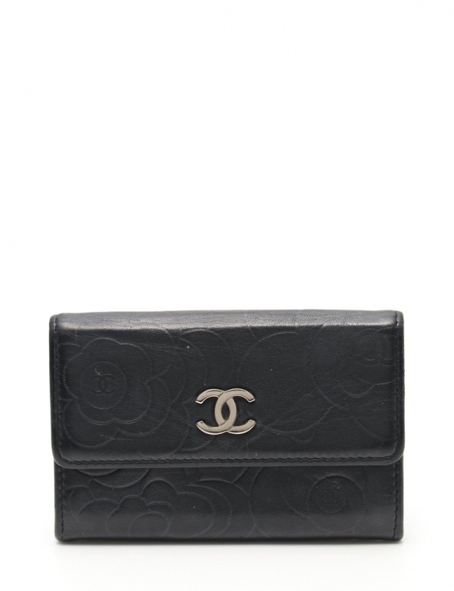 シャネル CHANEL カードケース カメリア ココマーク 黒 小物 レザー