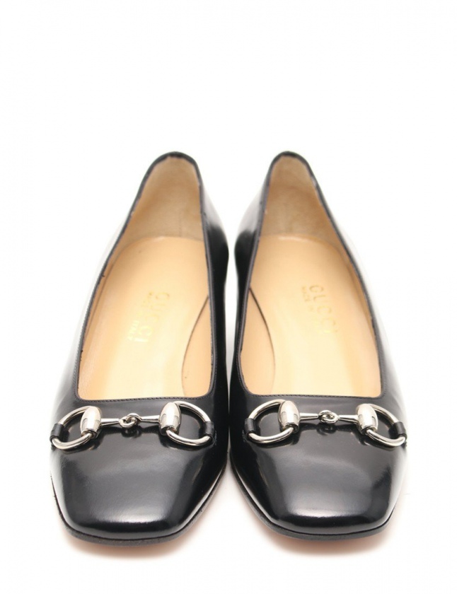 GUCCI グッチ シルバー G金具 パンプス レザー 37.5C ブラック