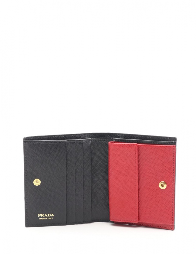 プラダ PRADA 二つ折り財布 黒 小物 サフィアーノレザー 1MV204 メタル  