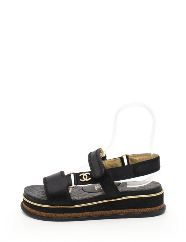 シャネル CHANEL サンダル ココマーク ゲート No.5 ストラップ 黒 