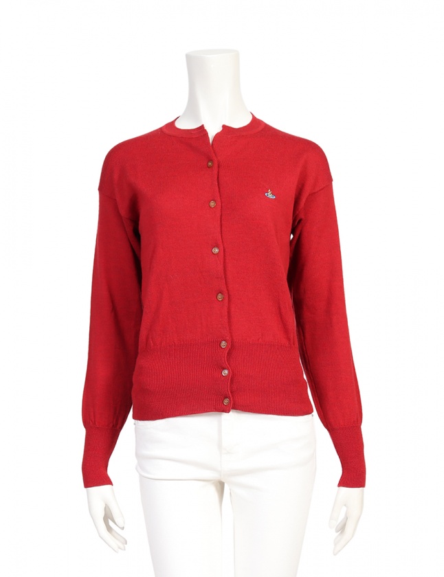 ヴィヴィアンウエストウッドレッドレーベル Vivienne Westwood Red Label カーディガン ニット 赤 Xs トップス 長袖 刺繍 ウール 14シーズン レディース 114 ベクトルパーク