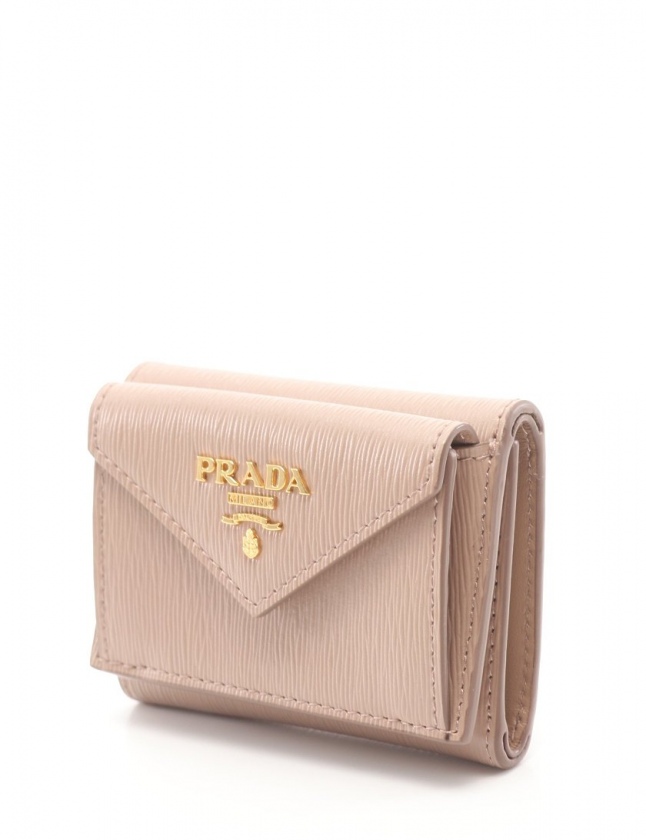 プラダ PRADA 三つ折り財布 コンパクトウォレット ピンクベージュ 小物