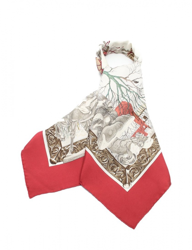 エルメス HERMES スカーフ スクエア カレ90 ボルドー アイボリー  