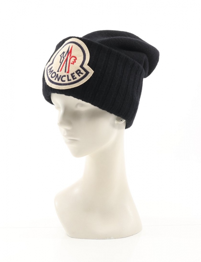 モンクレール Moncler ニット帽 ニットキャップ 黒 小物 ワンポイント ウール ワッペン Berretto メンズ レディース 114 ベクトルパーク