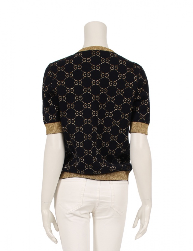 グッチ GUCCI ニット セーター GG柄 ネイビー ゴールド M トップス 