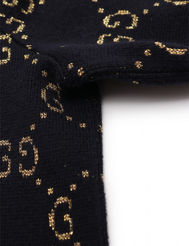 グッチ GUCCI ニット セーター GG柄 ネイビー ゴールド M トップス 