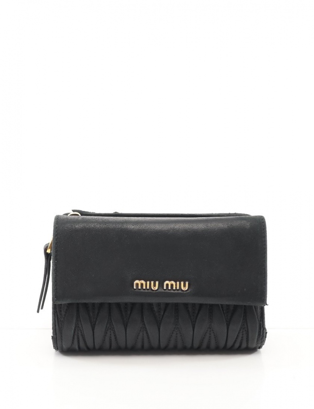 ミュウミュウ miumiu 三つ折り財布 マテラッセ 黒 小物 レザー 5M1225