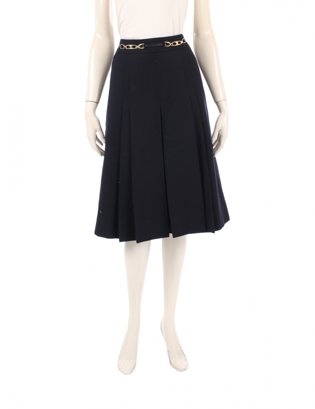 セリーヌ CELINE スカート ネイビー 40 ボトムス ひざ丈 プリーツ 無地  