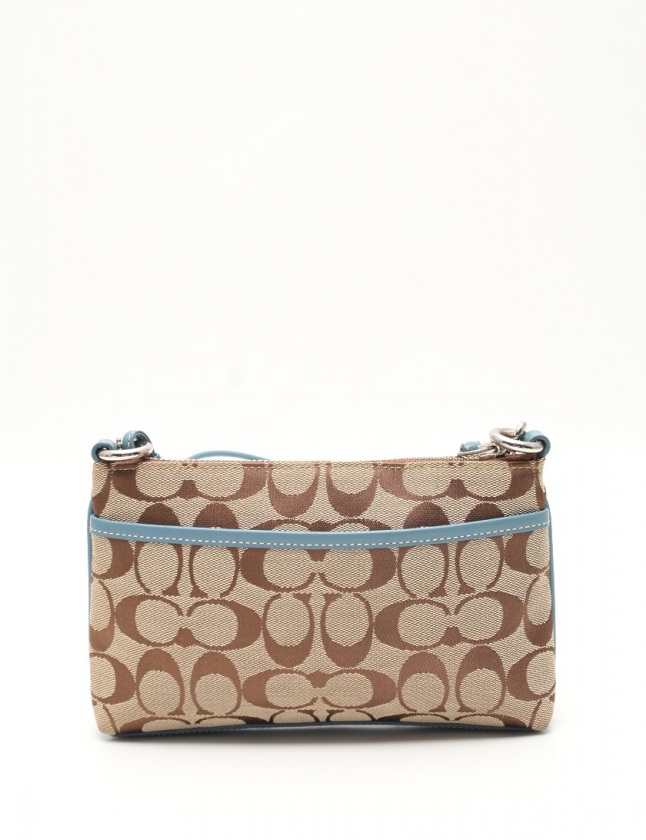 バッグ／COACH／水色／A4楽々サイズ COACH コーチ ショルダーバッグ シグネチャー ベージュ ブルー キャンバス レザー 【474】 COACHショルダーバッグシグニチャー ベージュと水色