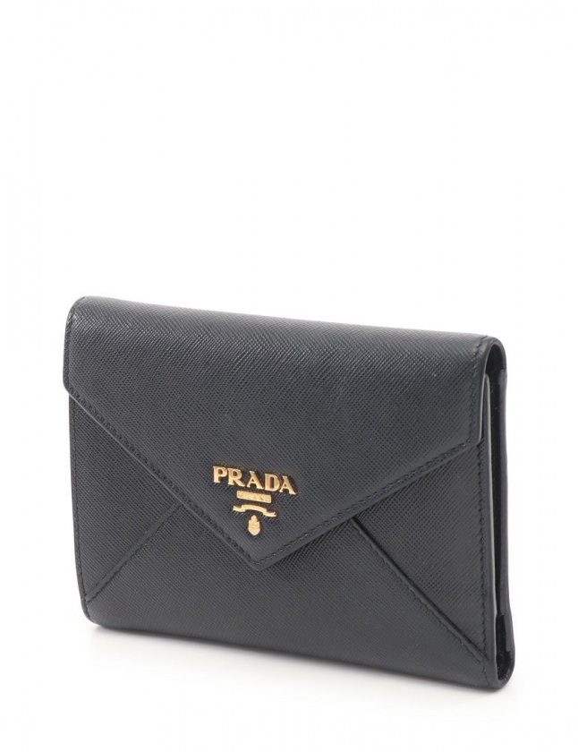 プラダ PRADA 三つ折り財布 黒 小物 サフィアーノレザー 1MH002 