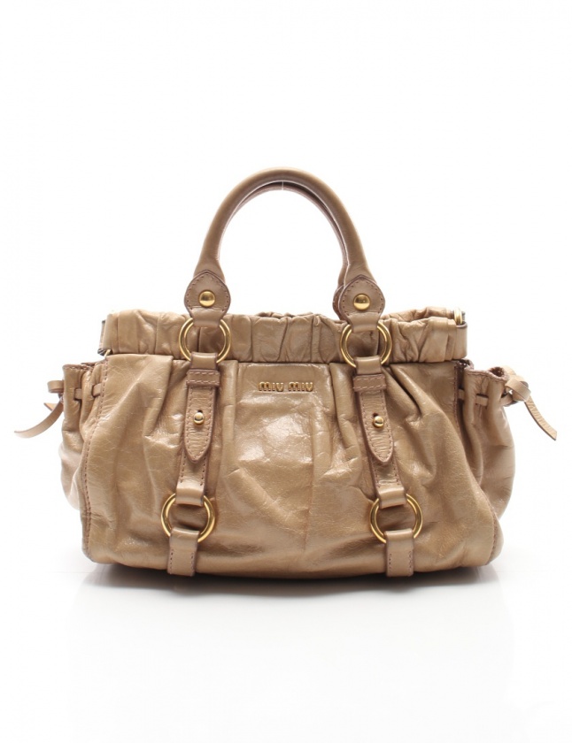 ミュウミュウ miumiu ハンドバッグ ショルダーバッグ ベージュ レザー  