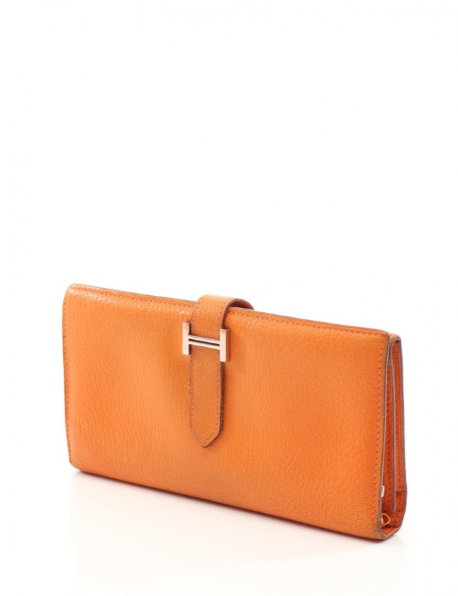 HERMES まえ エルメス 長財布 ベアン シェーブル オレンジ □H刻印