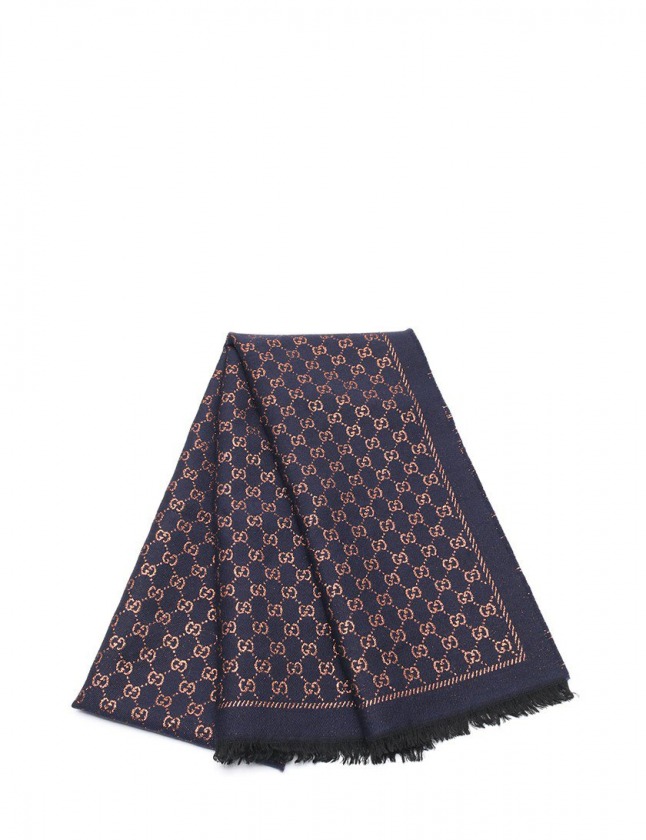 グッチ GUCCI ストール マフラー GG柄 ネイビー ピンクゴールド 小物  