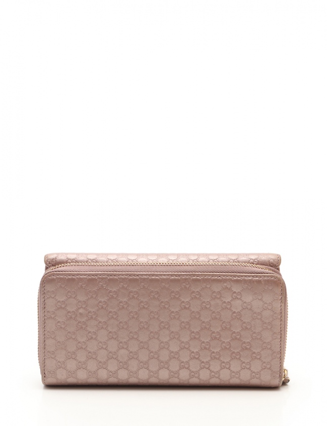 グッチ GUCCI 三つ折り長財布 マイクログッチシマ ピンク 小物 レザー