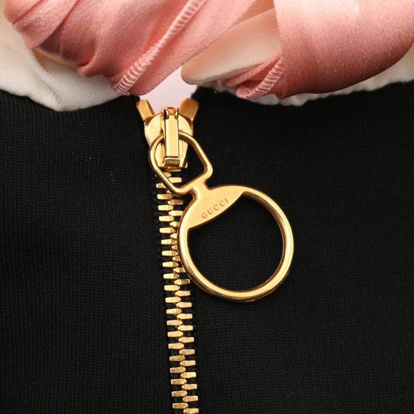 グッチ GUCCI ワンピース 黒 白 ピンク M 長袖 ひざ丈 448356 レーヨン