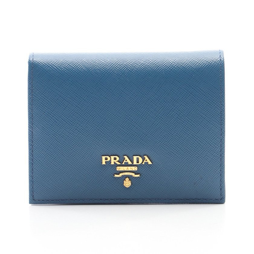 プラダ PRADA 二つ折り財布 SAFFIANO METAL 水色 小物 サフィアーノ