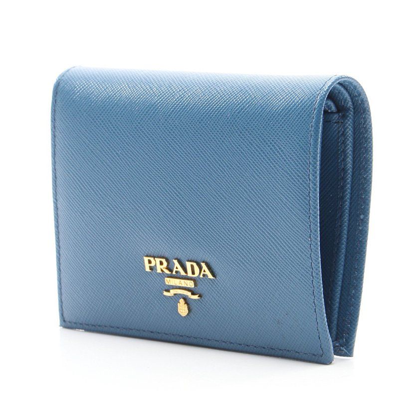 プラダ PRADA 二つ折り財布 SAFFIANO METAL 水色 小物 サフィアーノ 