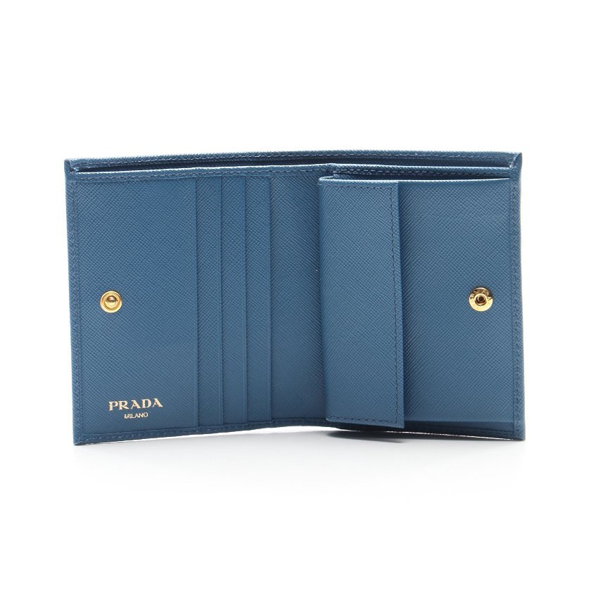 プラダ PRADA 二つ折り財布 SAFFIANO METAL 水色 小物 サフィアーノ
