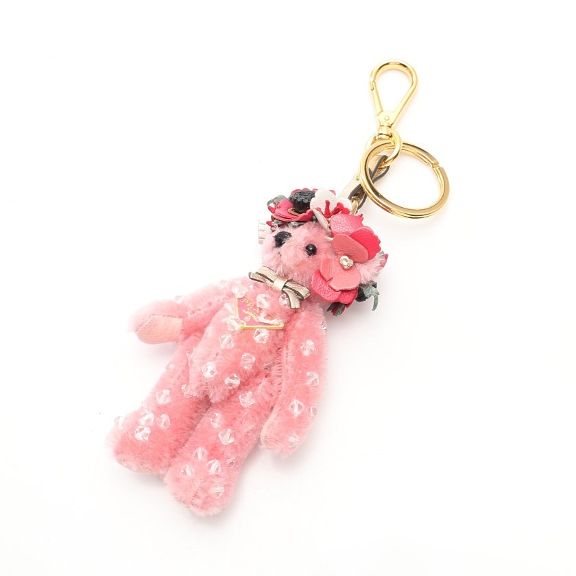 プラダ PRADA キーリング バッグチャーム ピンク 小物 モヘヤ