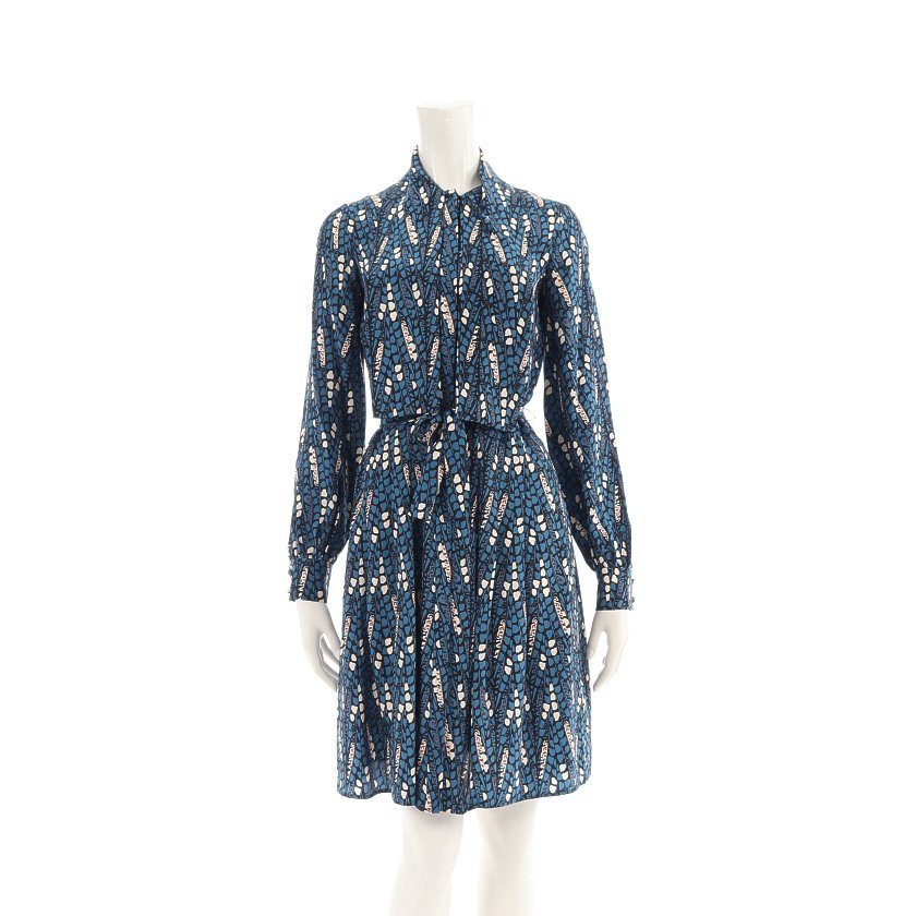 イッサロンドン Issa London シャツワンピース 青 黒 アイボリー 茶色 Uk6 長袖 ミモレ丈 総柄 シルク レディース 114 ベクトルパーク