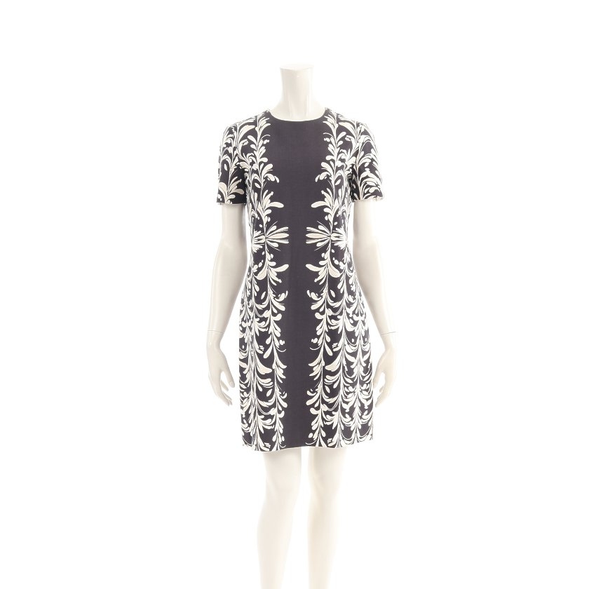 トリーバーチ Tory Burch ワンピース ダークグレー アイボリー S P 半袖 ひざ丈 総柄 レーヨン レディース 114 ベクトルパーク