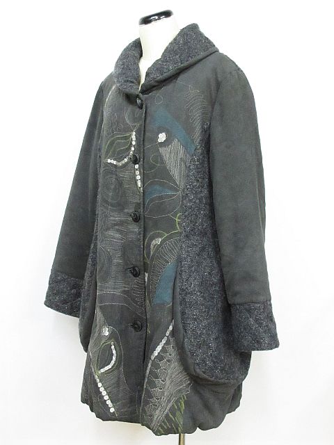 Luporte コート 中綿 ショールカラー フェイクスエード 起毛 プリント 