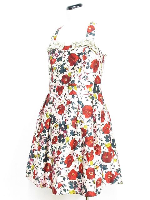 ロイスクレヨン Lois Crayon ワンピース ノースリーブ キャミワンピース ミニ サテン シャンタン 花柄 レース プリーツ 赤系 M Nk 01 レディース 116 ベクトルパーク