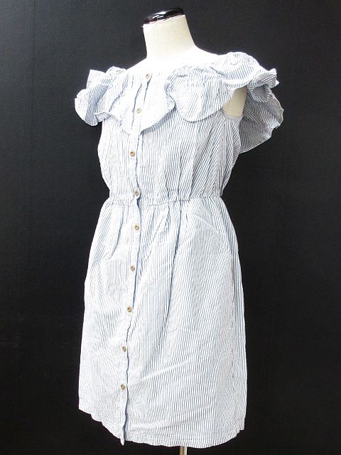 ダズリン Dazzlin ワンピース ミニ ノースリーブ オフショルダー ストライプ フリル ギャザー 白 グレー M Nk 01 レディース 116 ベクトルパーク