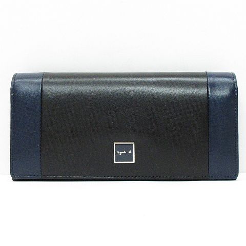 アニエスベー ボヤージュ Agnes B Voyage 美品 長財布 二つ折り レザー コンビ Dw09 黒 紺 Nk 07 レディース 116 ベクトルパーク