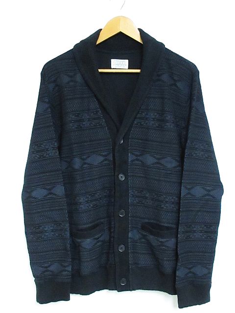 Stooge Co カーディガン ニット ショールカラー トライバル柄 オルテガ 柄 コットン 黒 グレー系 L Nk 02 メンズ 116 ベクトルパーク