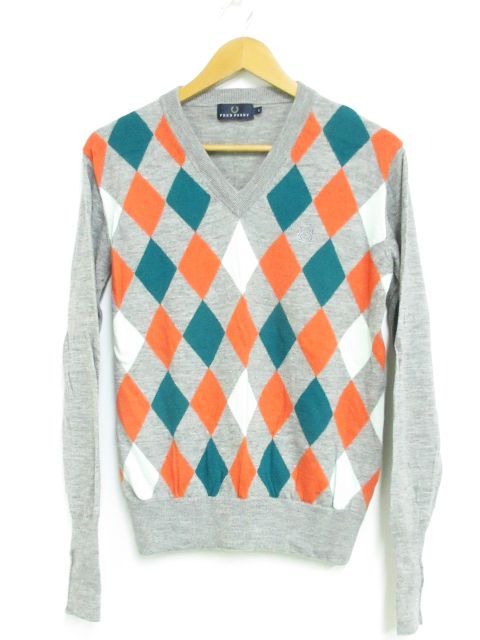 フレッドペリー Fred Perry ウール100 ニット セーター アーガイル Vネック 薄手 グレー オレンジ 緑 L Mm 02 メンズ 116 ベクトルパーク フレッドペリー Fred Perry ウール100 ニット セーター アーガイル Vネック 薄手 グレー オレンジ 緑 L Mm 02 メンズ 116 ベクトルパーク