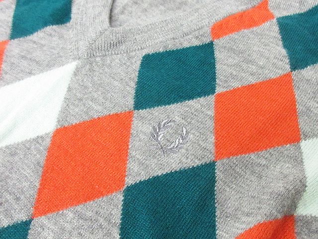 フレッドペリー FRED PERRY ウール100% ニット セーター アーガイル V 