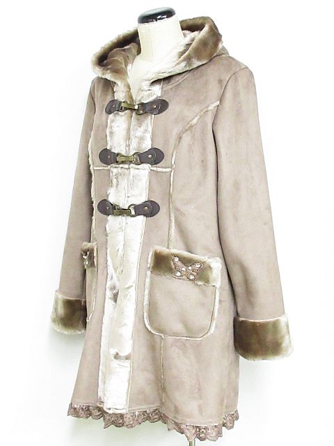 アクシーズファム Axes Femme コート フェイクムートン フード レース フリル ビジュー 茶系 M Nk 01 レディース 116 ベクトルパーク