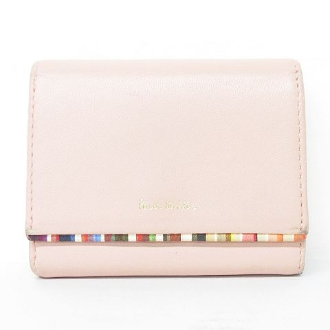 ポールスミス Paul Smith 三つ折り 財布 ウォレット コンパクト ミニ レザー 羊革 牛革 クロスオーバトリム ストライプ Pwd543 ピンク Mm 07 レディース 116 ベクトルパーク
