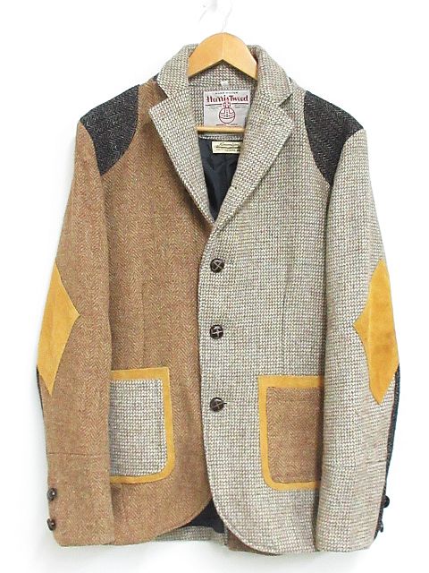ハリスツイード Harris Tweed ジャケット テーラード ブレザー ウール パッチワーク 総柄 ヘリンボーン 茶系 L Nk 02 メンズ 116 ベクトルパーク
