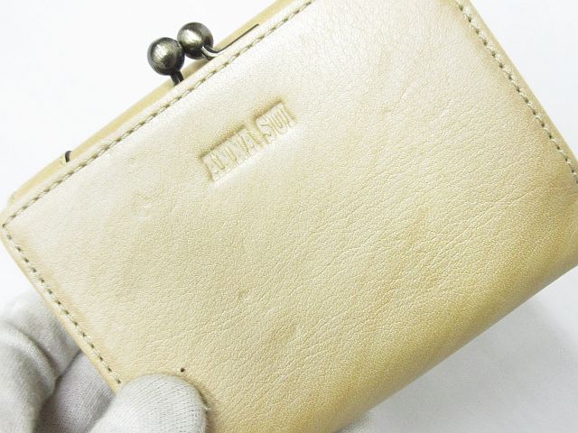 アナスイ ANNA SUI 財布 三つ折り がま口 花柄 ラインストーン ベージュ ◇MM-14502 ◇07 レディース